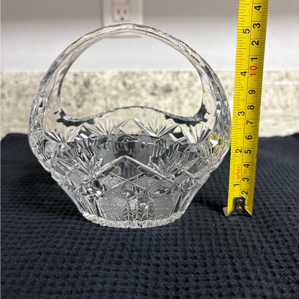 Vintage Lead Crystal Clear Cut Glass Basket with Handle Trinket Candy Dish 5" - Picture 7 of 8